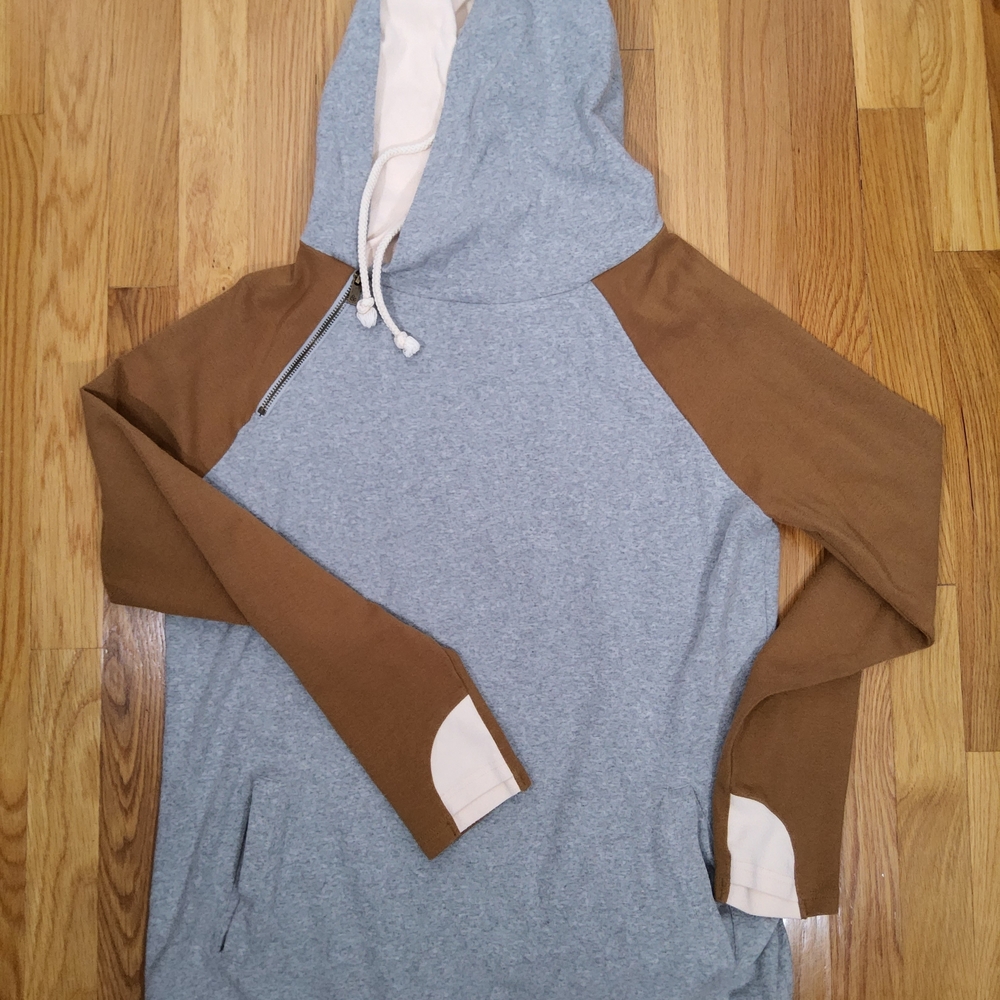 Ampersand Avenue Half Zip Hoodie Women’s XL | Gray Brown Colorblock Pullover